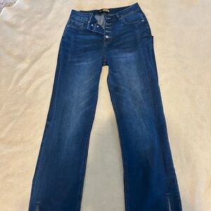 Suzanne Betro Women's Straight-Leg Dark Blue Jeans distressed hem Size 10